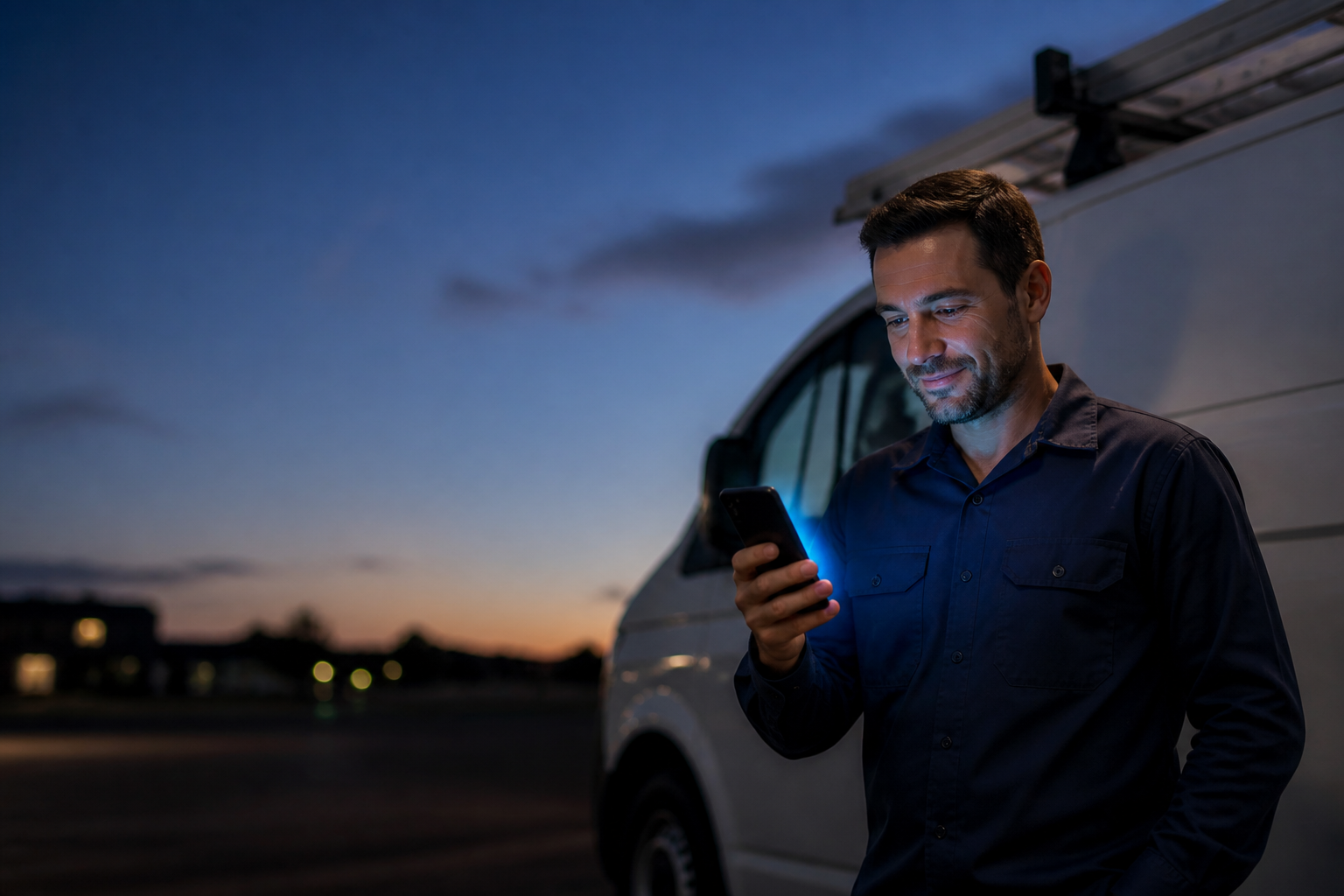 Home-service owner seeing a call while in the field