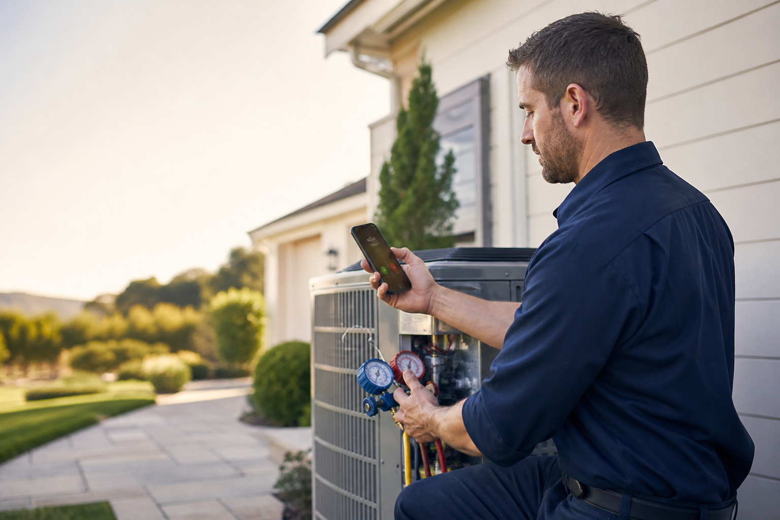 HVAC technician working in the field