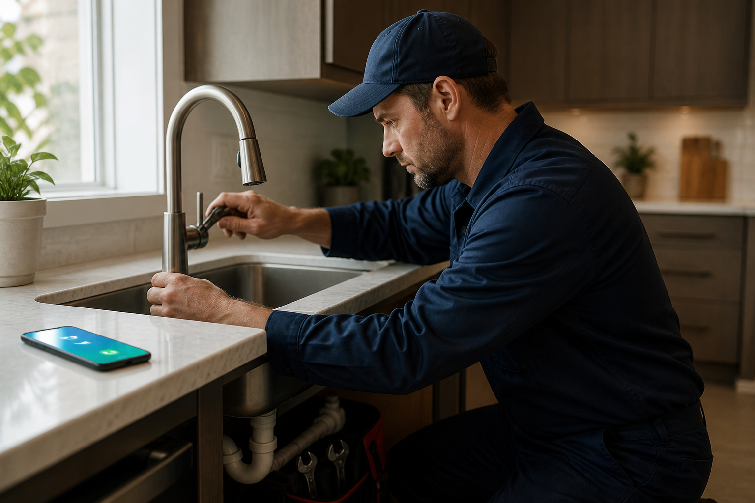 Plumbing technician working in the field